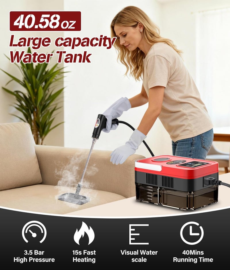 H & K 2026 Upgraded Steam Cleaner,10s Heat-Up,1.2L Tank, 6-Level Adjustable Handle,1500W Steamer for Cleaning, Portable Steamer for Cleaning with 20PCS Accessories, Steam Cleaner for Home,Car,Dirt - Image 2
